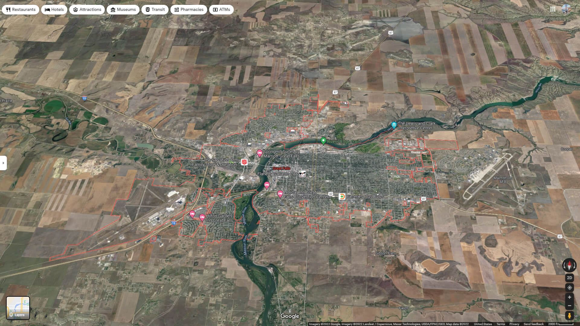 Great Falls Aerial Map Montana
